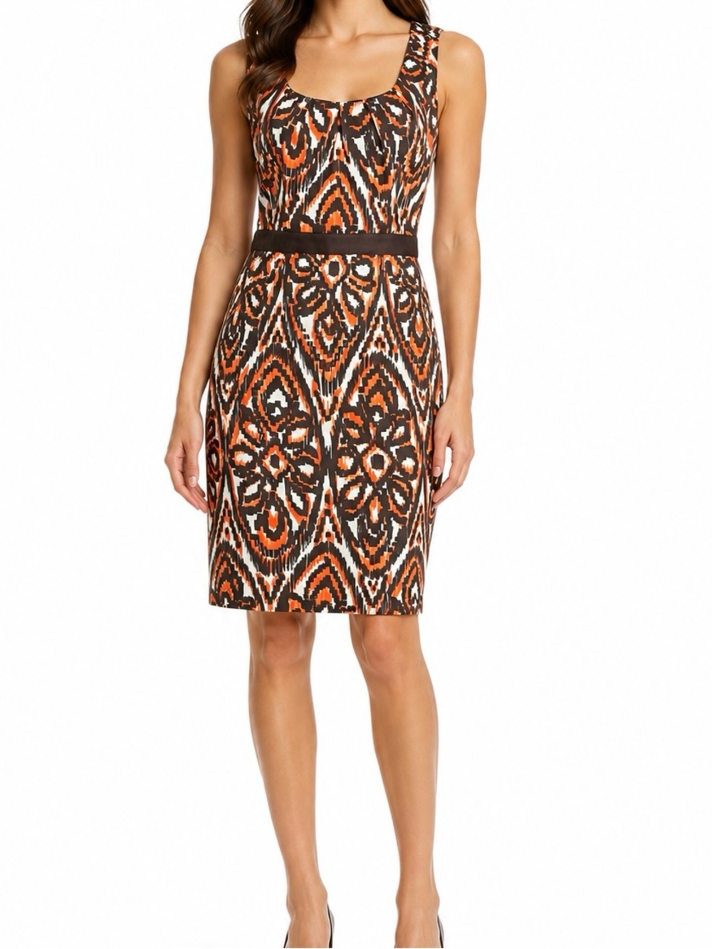 Milly Abstract Print Sheath Dress Orange Brown Ivory Size 4